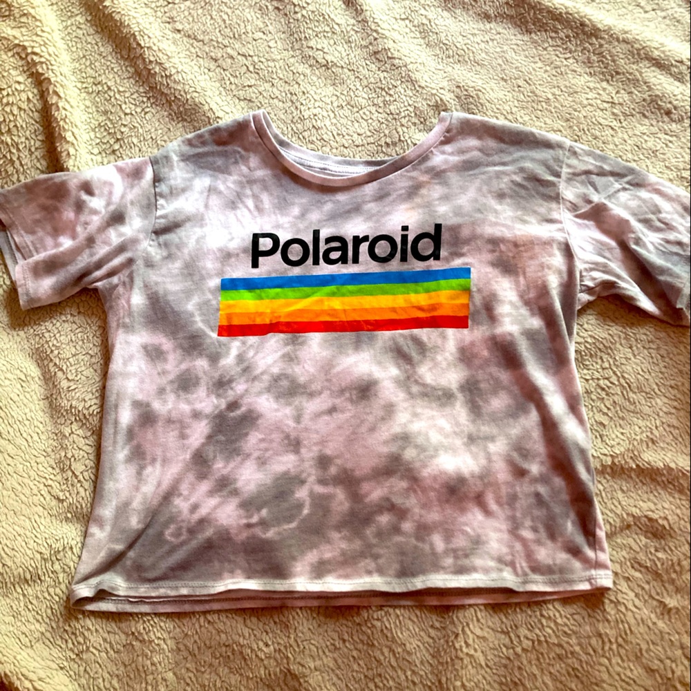 Polaroid brand tie-dye crop top gray and rainbow slightly used